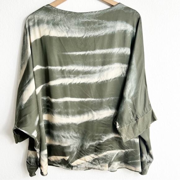 LOLA Made In Italy Green Print Women Viscose Silk Blouse Medium Brand New - Picture 2 of 8